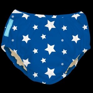 Charlie Banana Reusable Swim Diaper, White Stars Blue, Size Medium (16-21 lbs)